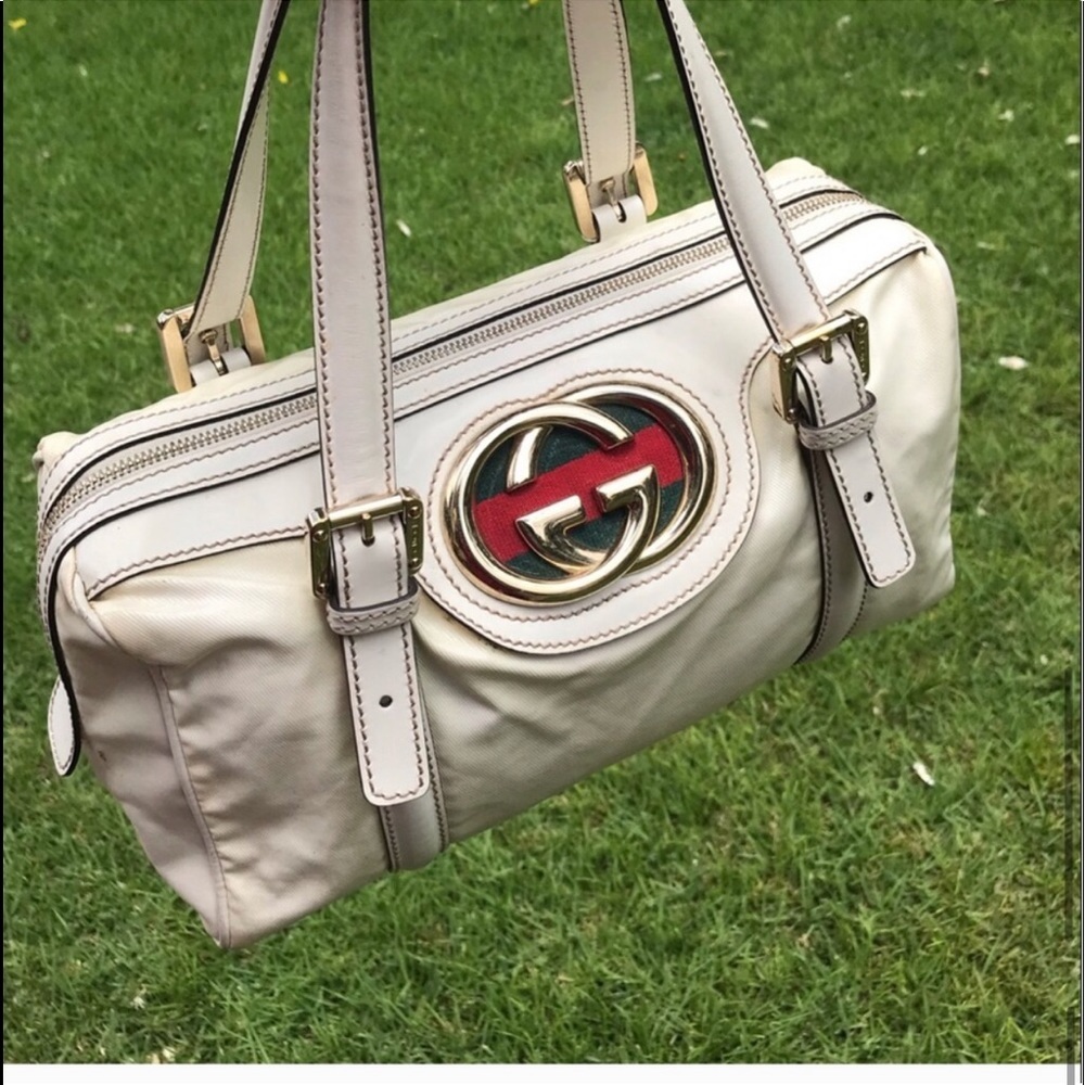 Gucci White Patent Leather Britt Boston Satchel Bag - Picture 4 of 8